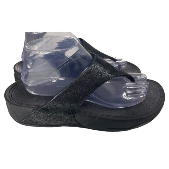 FitFlop Women's Lulu Shimmer Black Orthopedic Thong Sandals Sz 10M (505-001) EUC - Picture 1 of 8